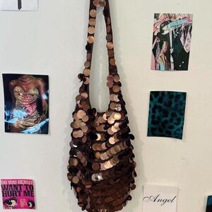 Brown Sequin Shoulder Bag